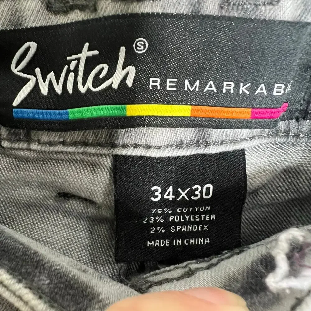 Switch Remarkable Jeans 34x30 Mens Slim Tapered Destroyed Paint Drip Streetwear
